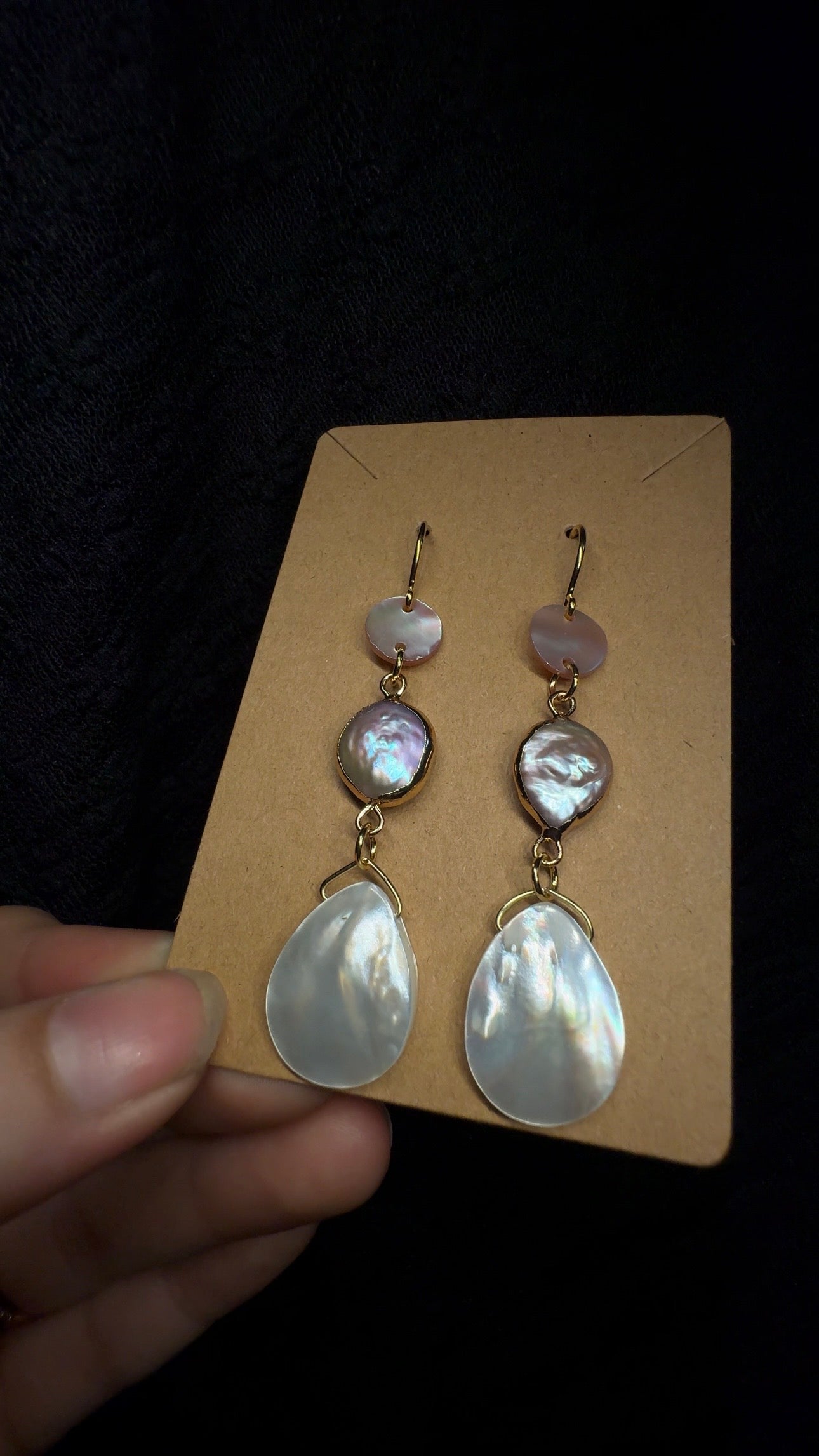 Pink Biwa Pearl Earrings -with pink shell and mother of pearl