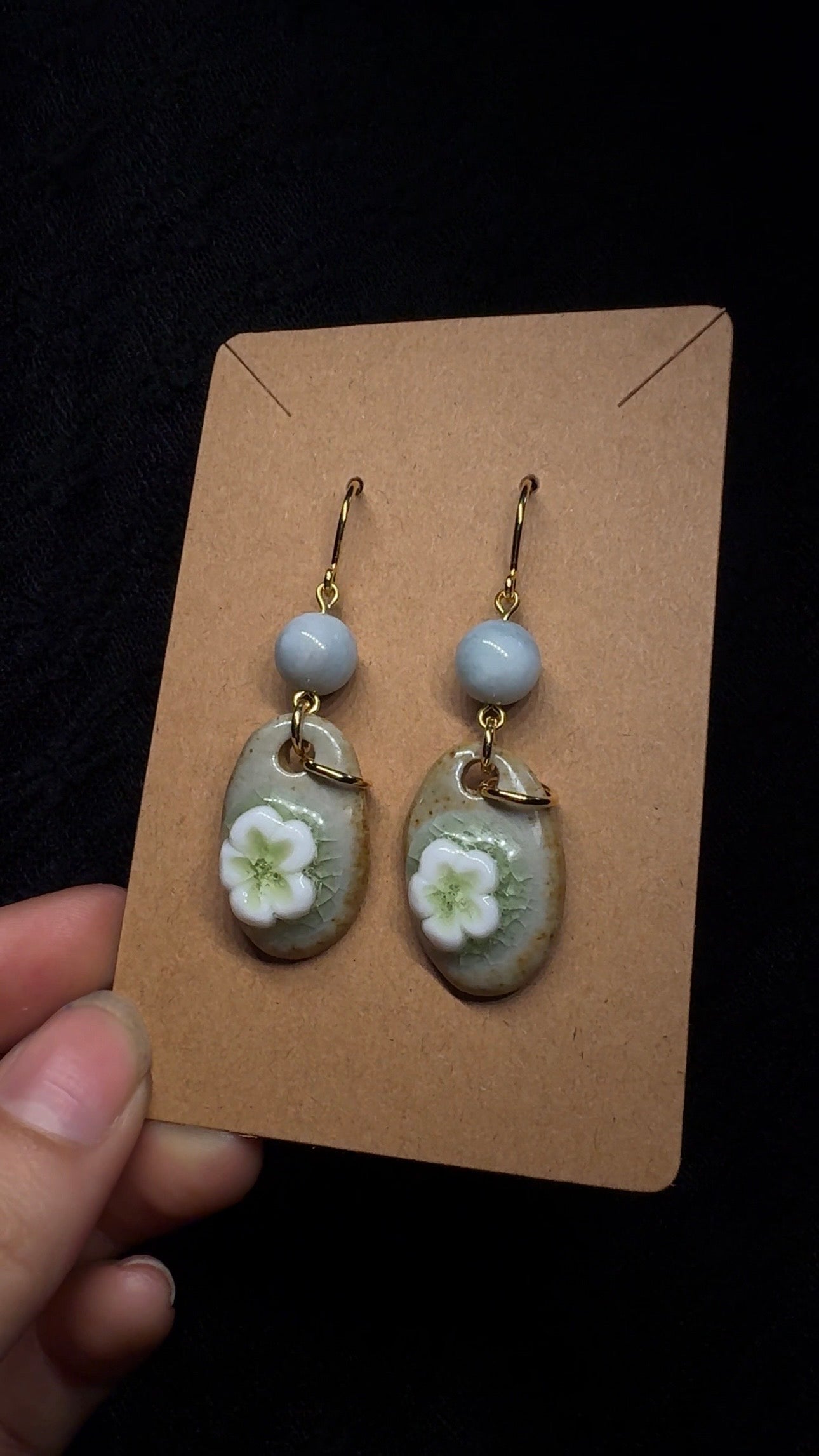 Ceramic flower earrings - with morganite