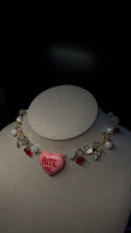 Bite Me Heart Choker Necklace - with clear quartz, pearls, rose quartz, moonstone and garneth