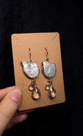Biwa Pearl Freeform earrings - with clear quartz