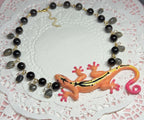 gecko necklace - with silver obsidian, labradorite and pearls