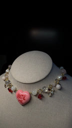 Bite Me Heart Choker Necklace - with clear quartz, pearls, rose quartz, moonstone and garneth