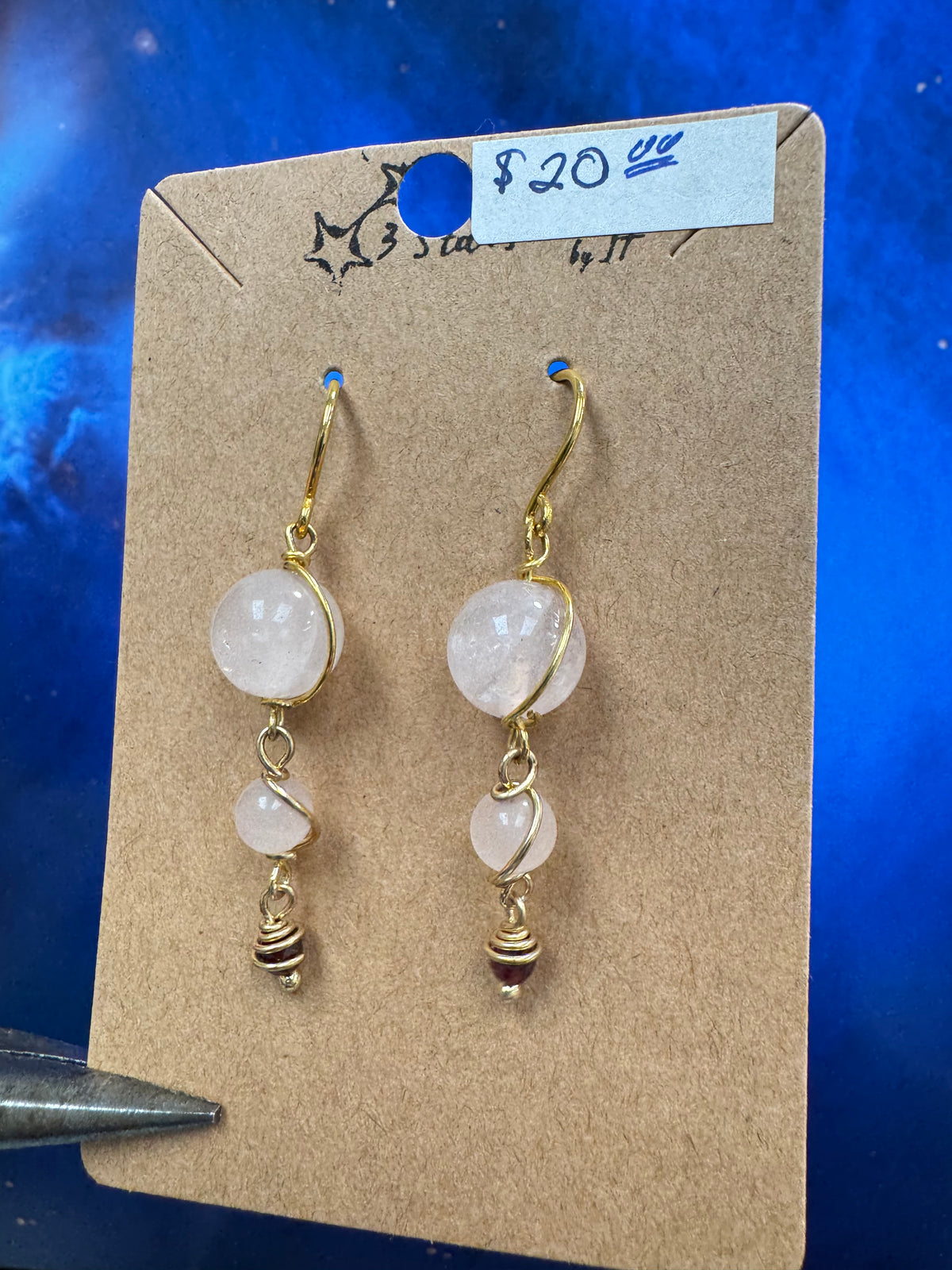 Rose quartz earrings - with garnet