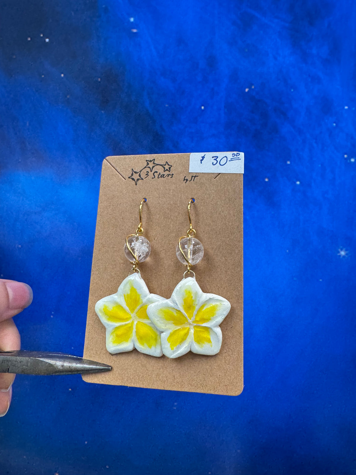 Plumeria Earrings - with clear quartz