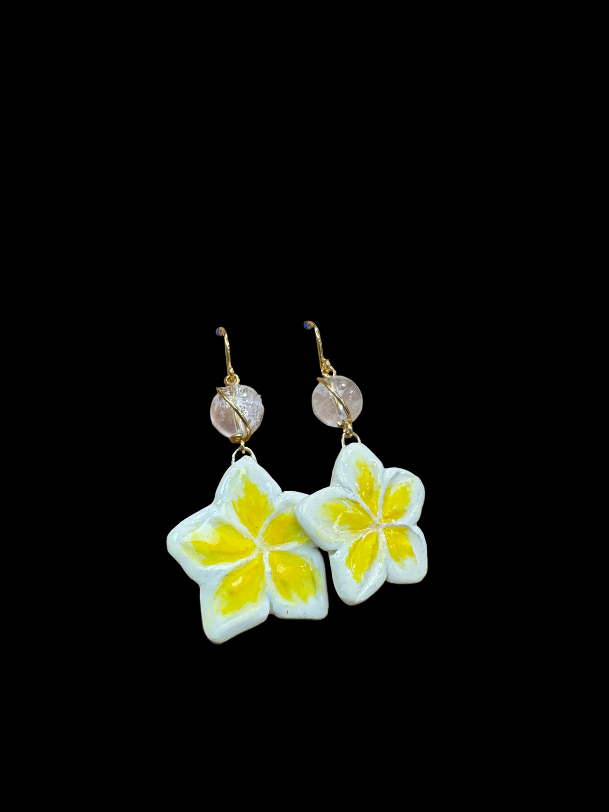 Plumeria Earrings - with clear quartz