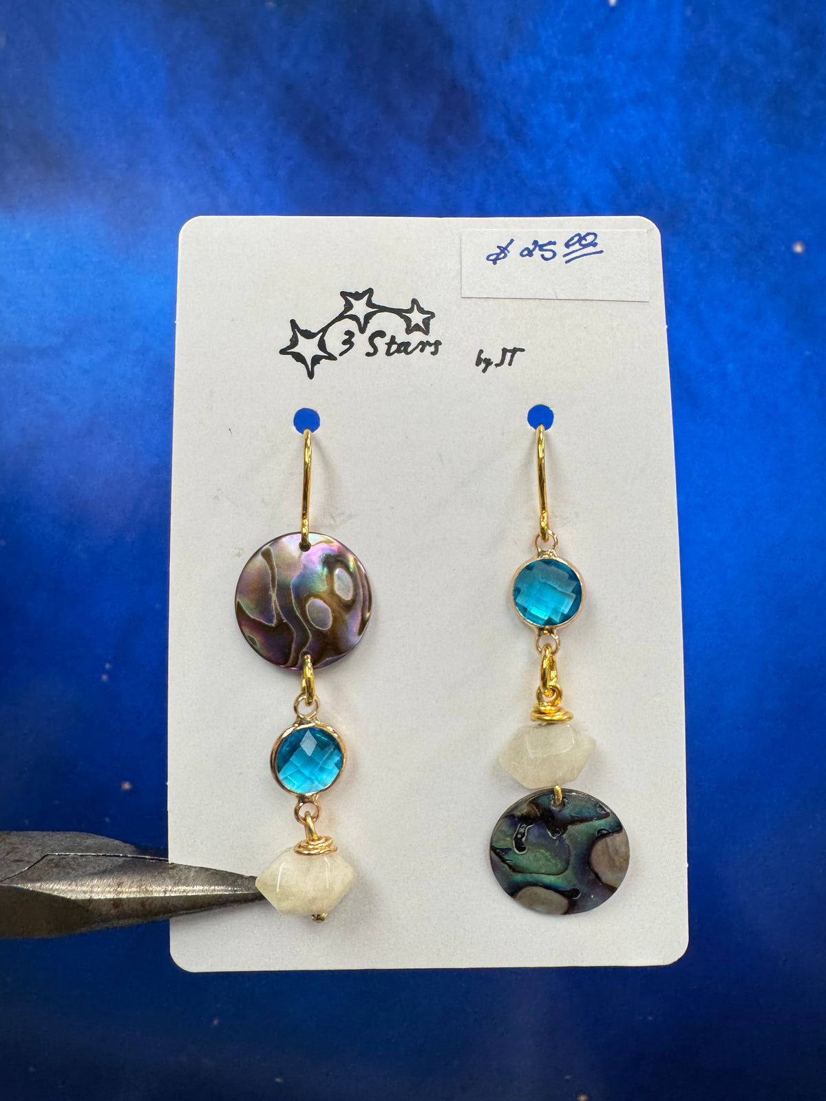 Three Dot Earrings - with abalone shell and moonstone