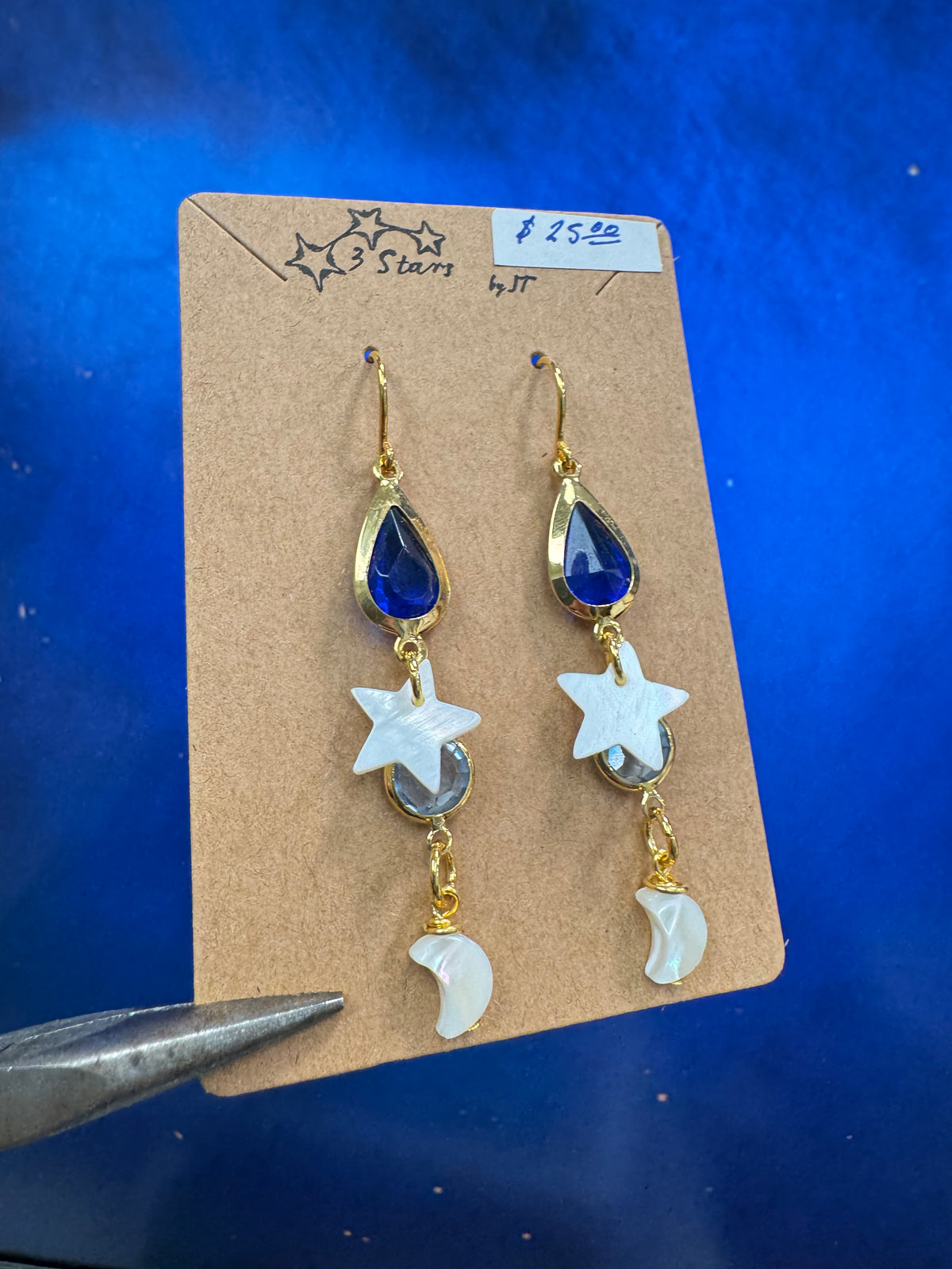 Moon and star earrings - with mother of pearl