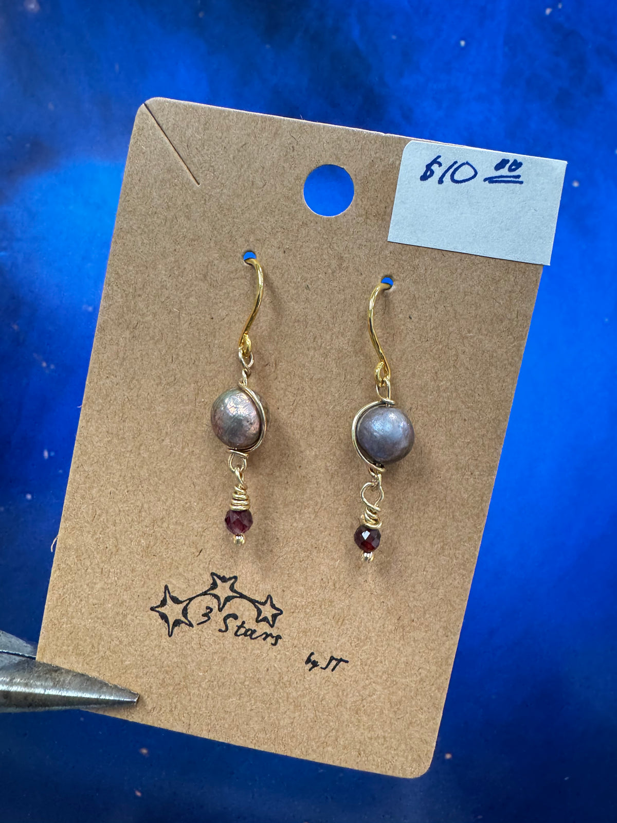 Dark Pearl Earrings - with garnet