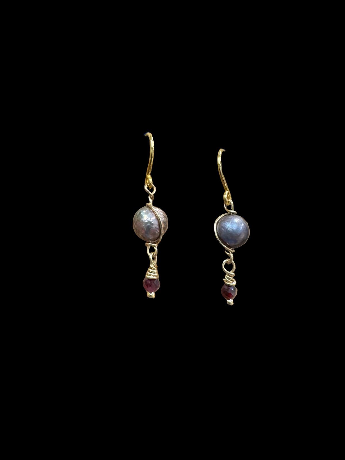 Dark Pearl Earrings - with garnet