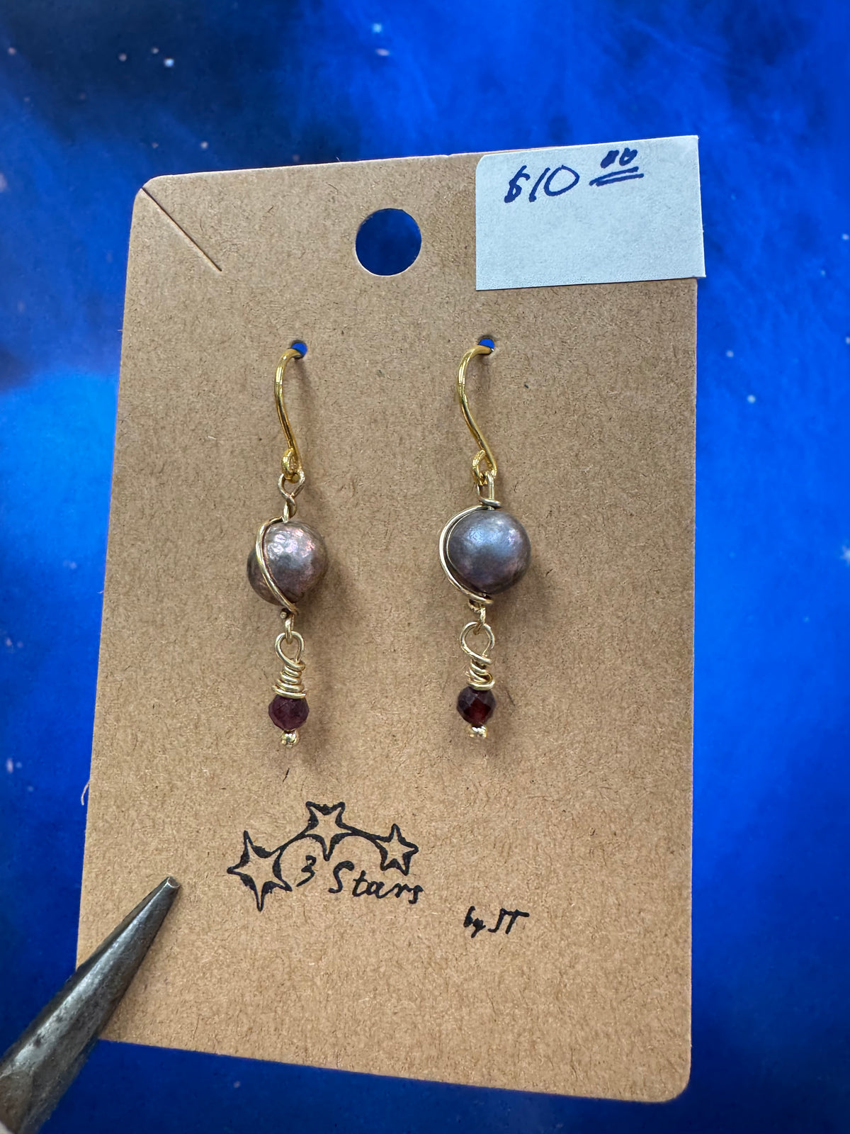 Dark Pearl Earrings - with garnet