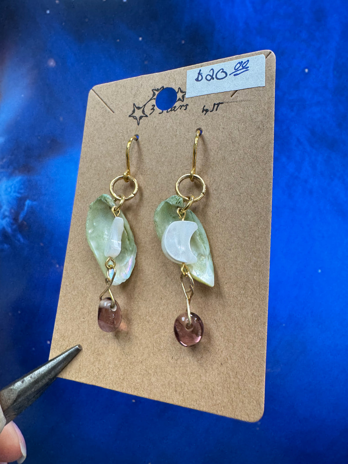Moon Fairy Earrings - with glass and mother of pearl