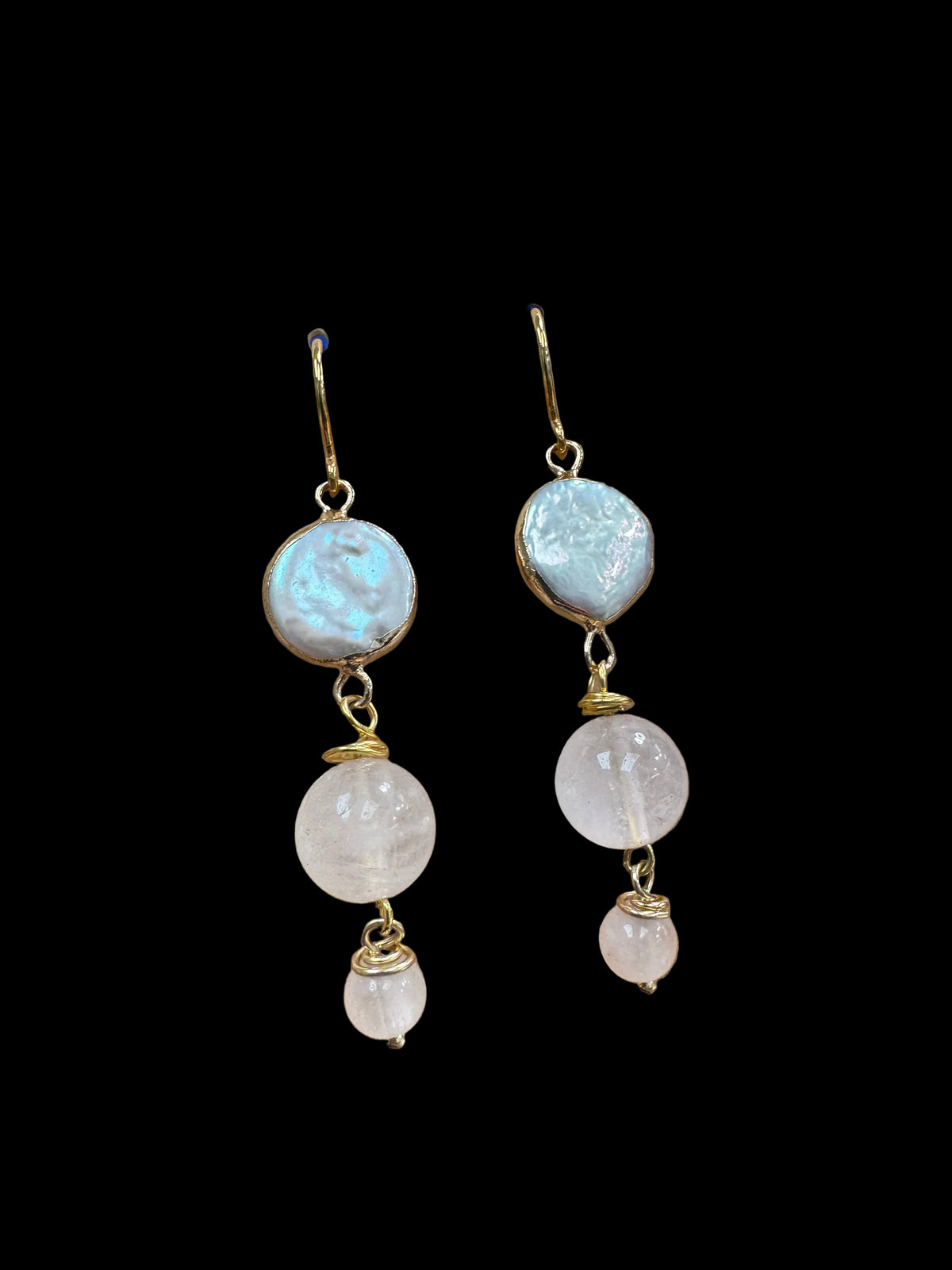 Biwa Pearl Earrings - with rose quartz