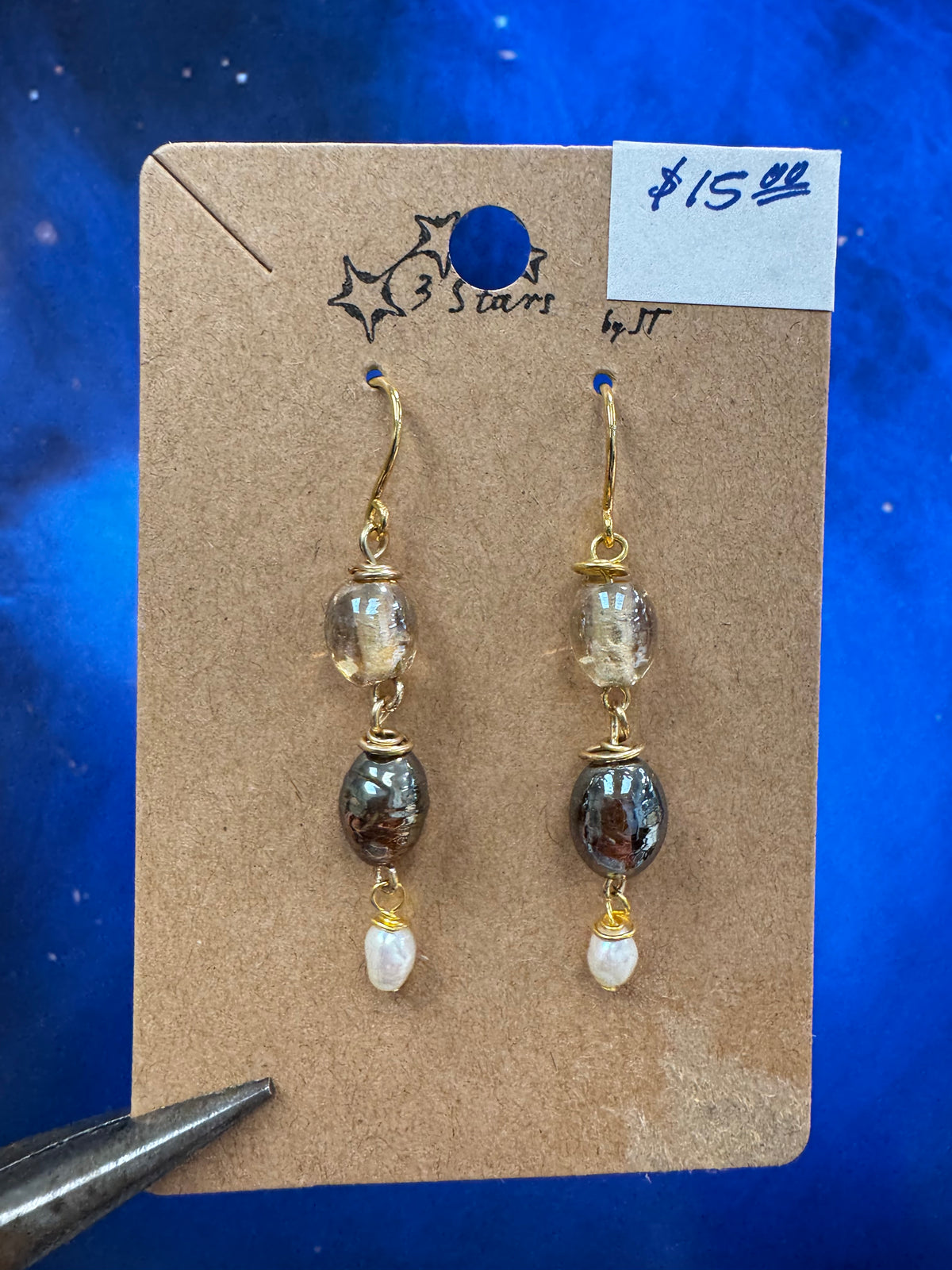 Brown Earrings - with pearls
