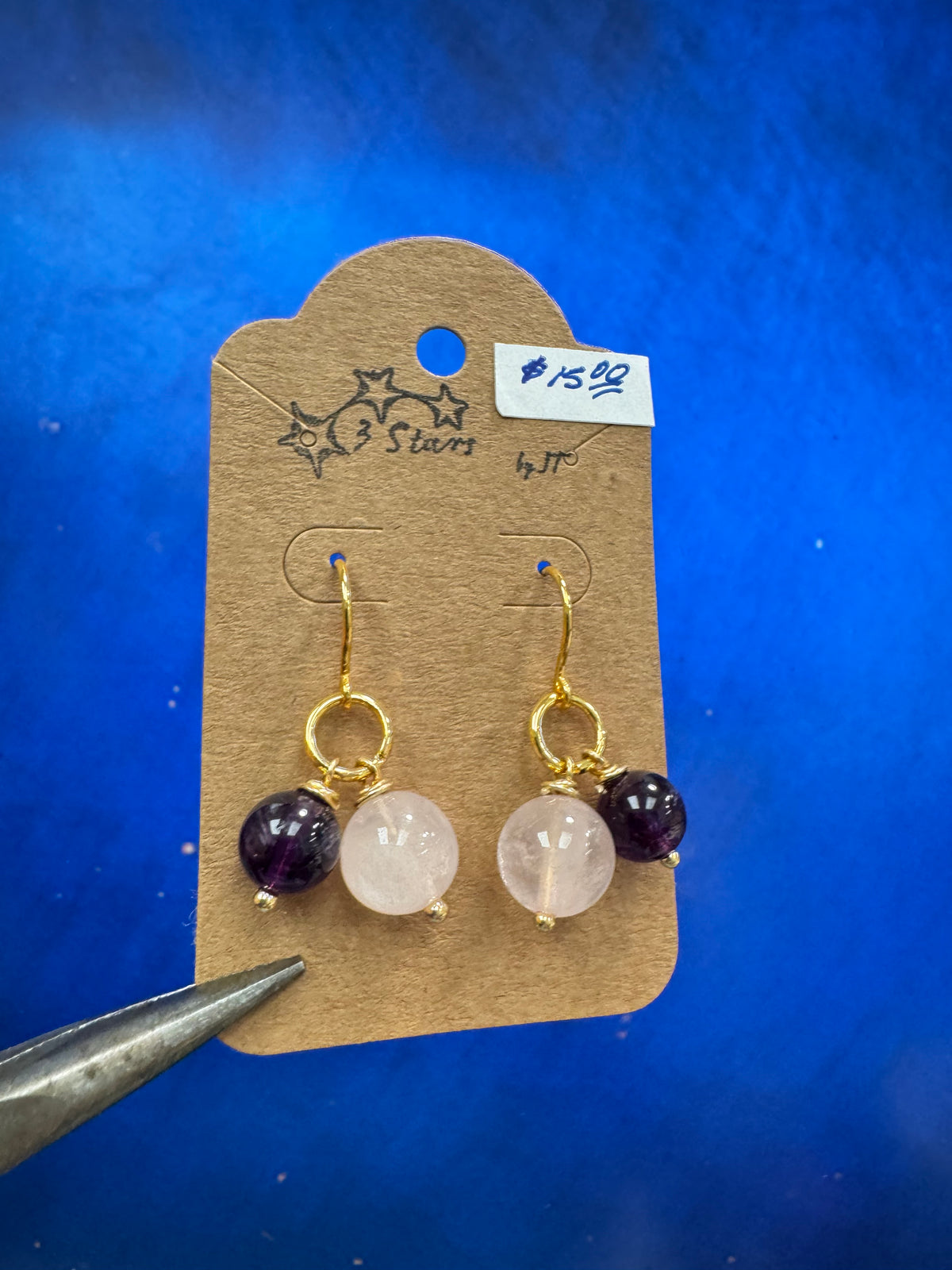 Orbit Earrings - with Amethyst and Rose Quartz