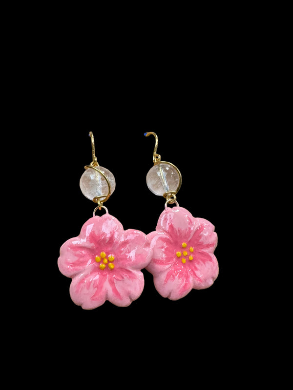 Cherry Blossom Earrings - with clear quartz