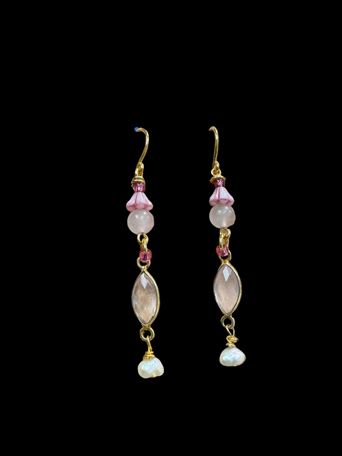 Pink Fairy Earrings - with rose quartz and pearls