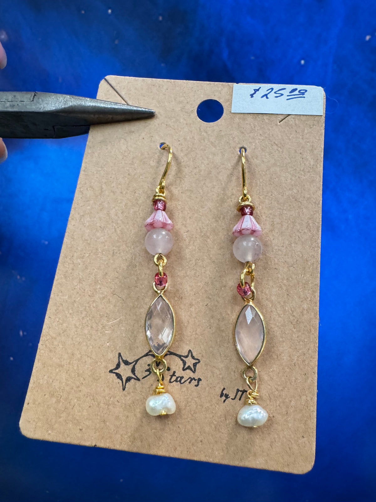 Pink Fairy Earrings - with rose quartz and pearls