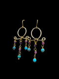 Tri Earrings - with turquoise, amethyst and ruby