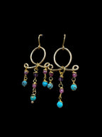 Tri Earrings - with turquoise, amethyst and ruby