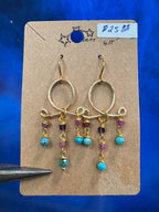 Tri Earrings - with turquoise, amethyst and ruby