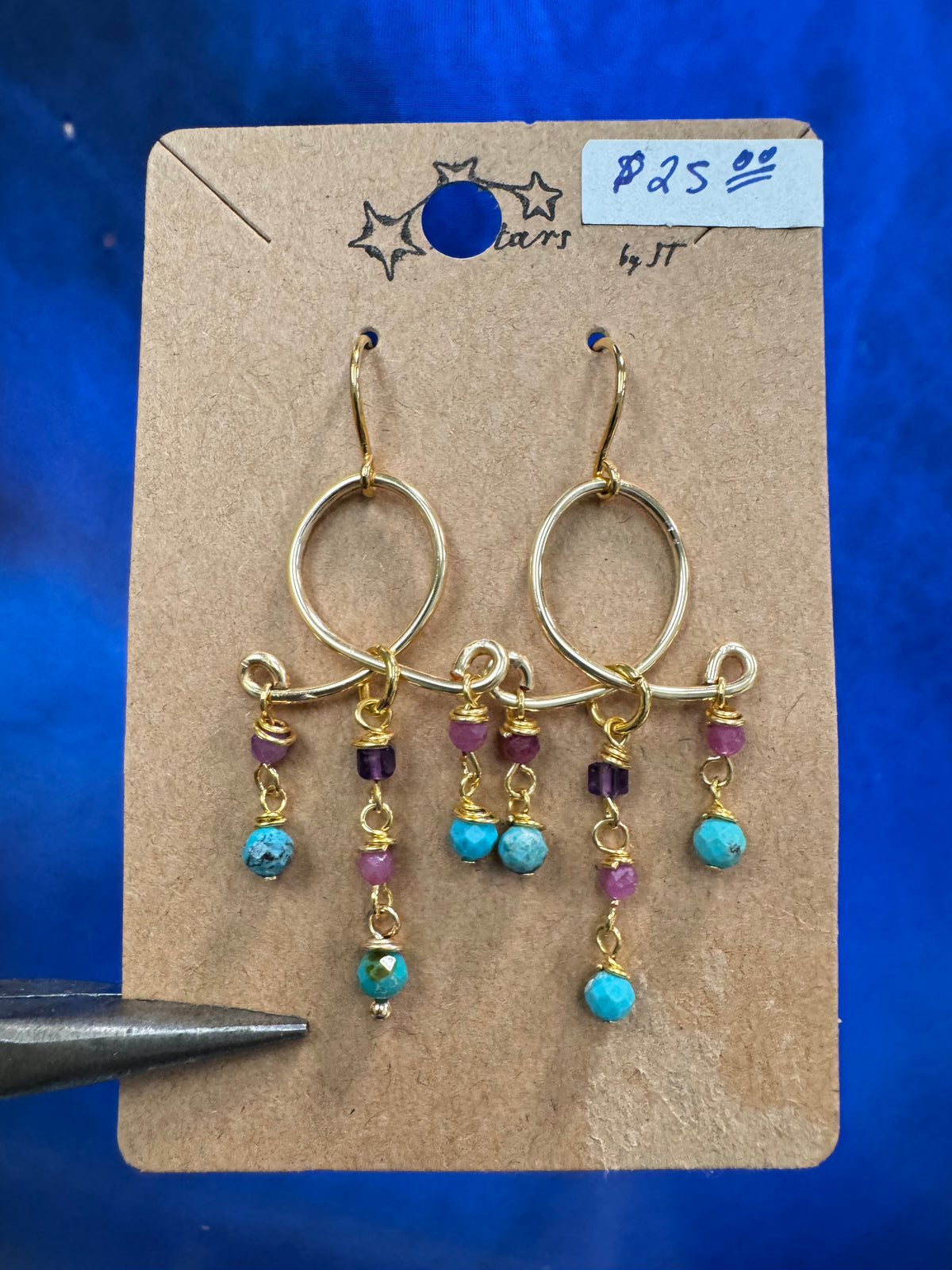 Tri Earrings - with turquoise, amethyst and ruby