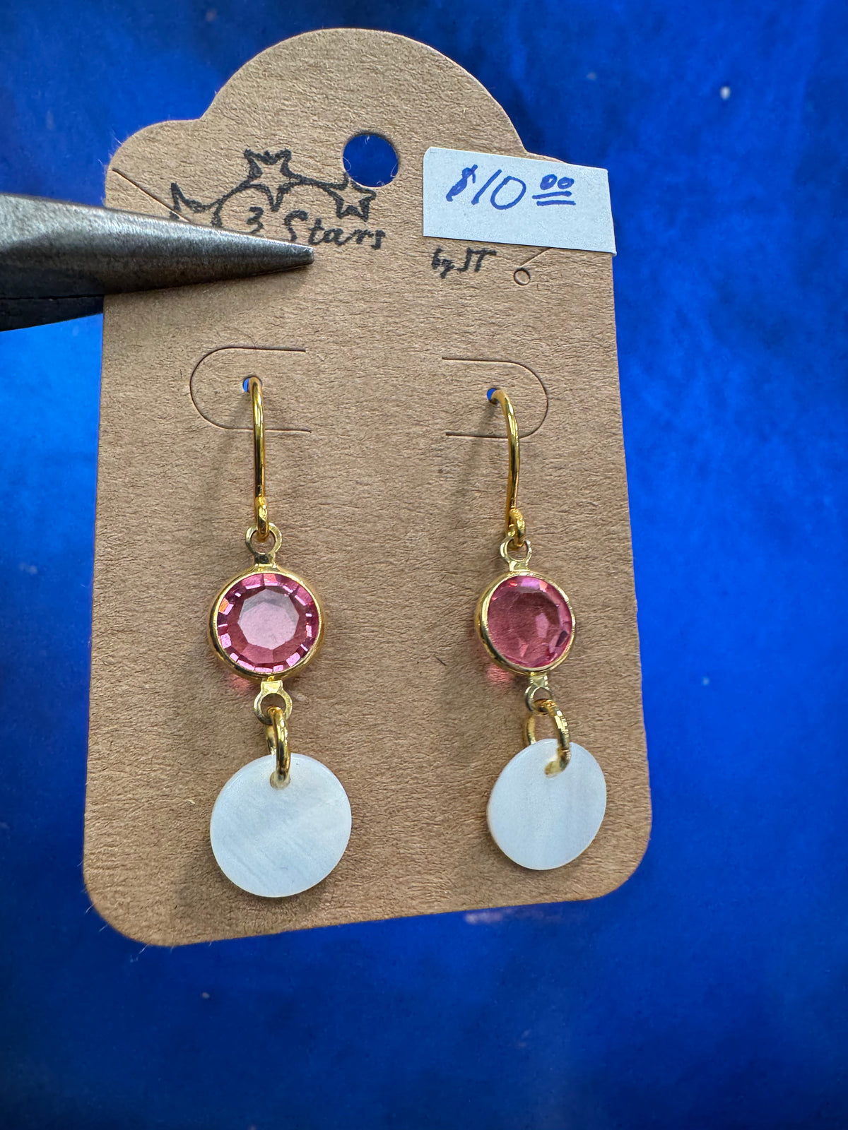 Pink Double Dot Earrings - with mother of pearl