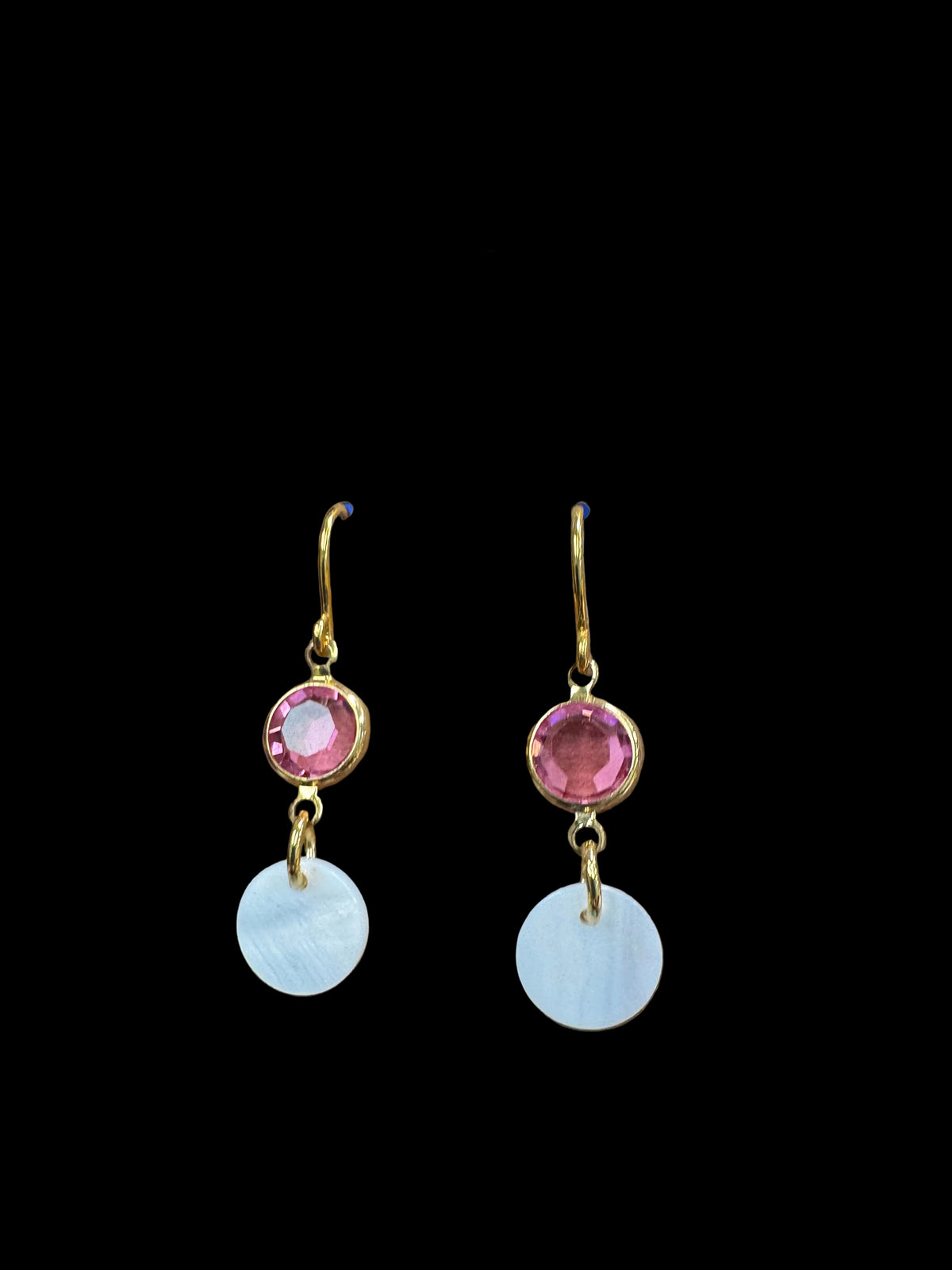 Pink Double Dot Earrings - with mother of pearl
