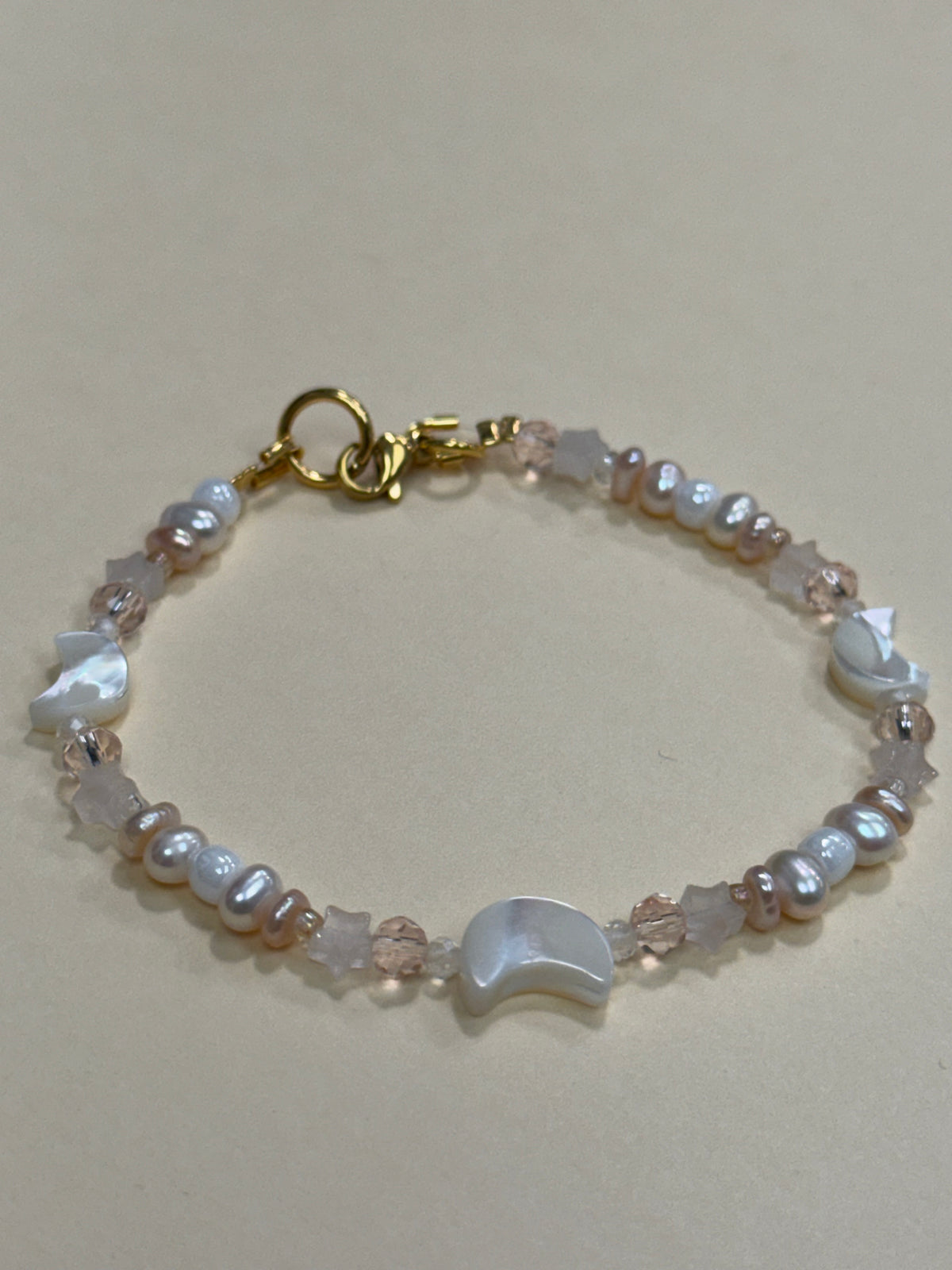 Moon Bracelet - with pearls, rose quartz and mother of pearl