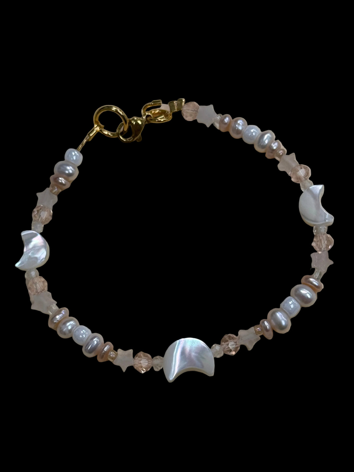 Moon Bracelet - with pearls, rose quartz and mother of pearl