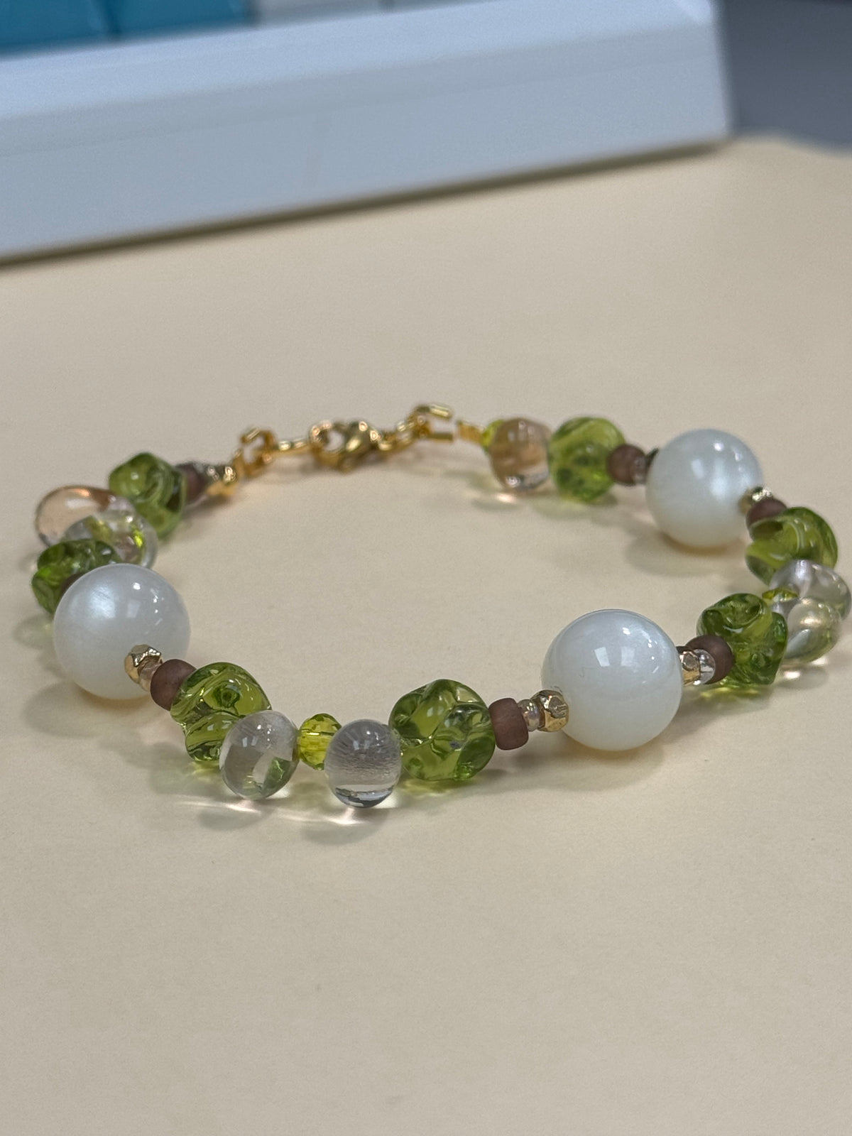 Moonstone Green Bracelet - with glass teardrop beads