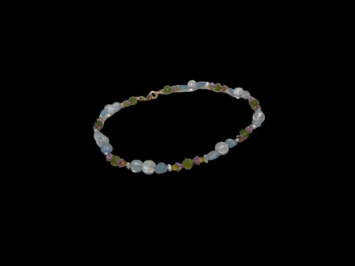 Flowers in Water Necklace - with clear quartz, moonstone, fluorite and pearls