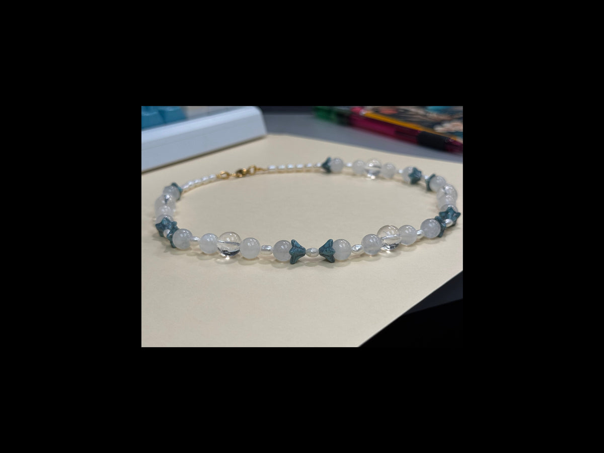 Fairy Moon Necklace - with moonstone, clear quartz and pearls