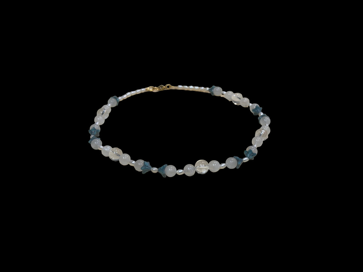 Fairy Moon Necklace - with moonstone, clear quartz and pearls