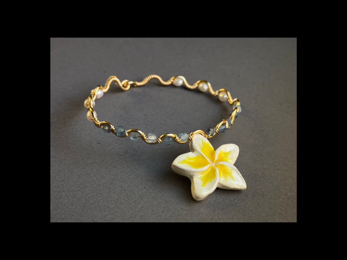 Plumeria Bracelet - with aquamarine