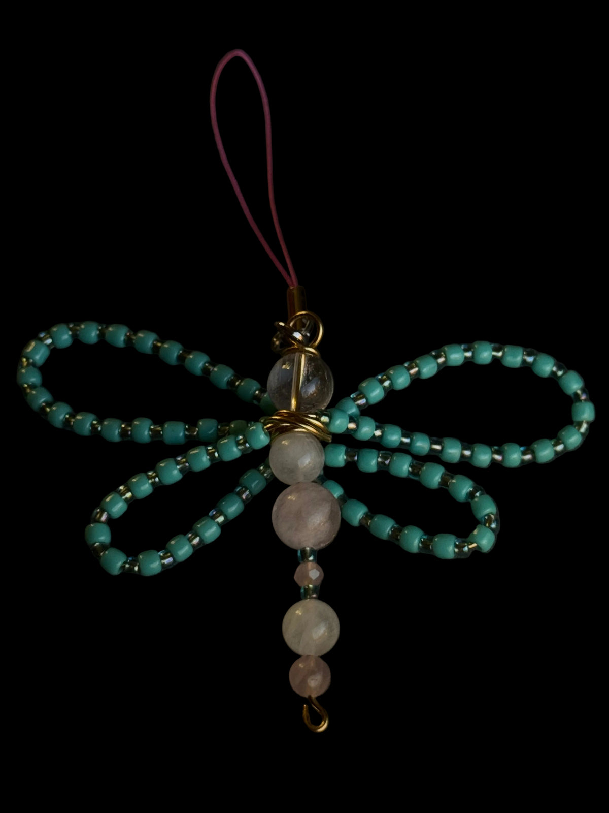 Dragonfly Charm - with rose quartz, clear quartz and moonstone