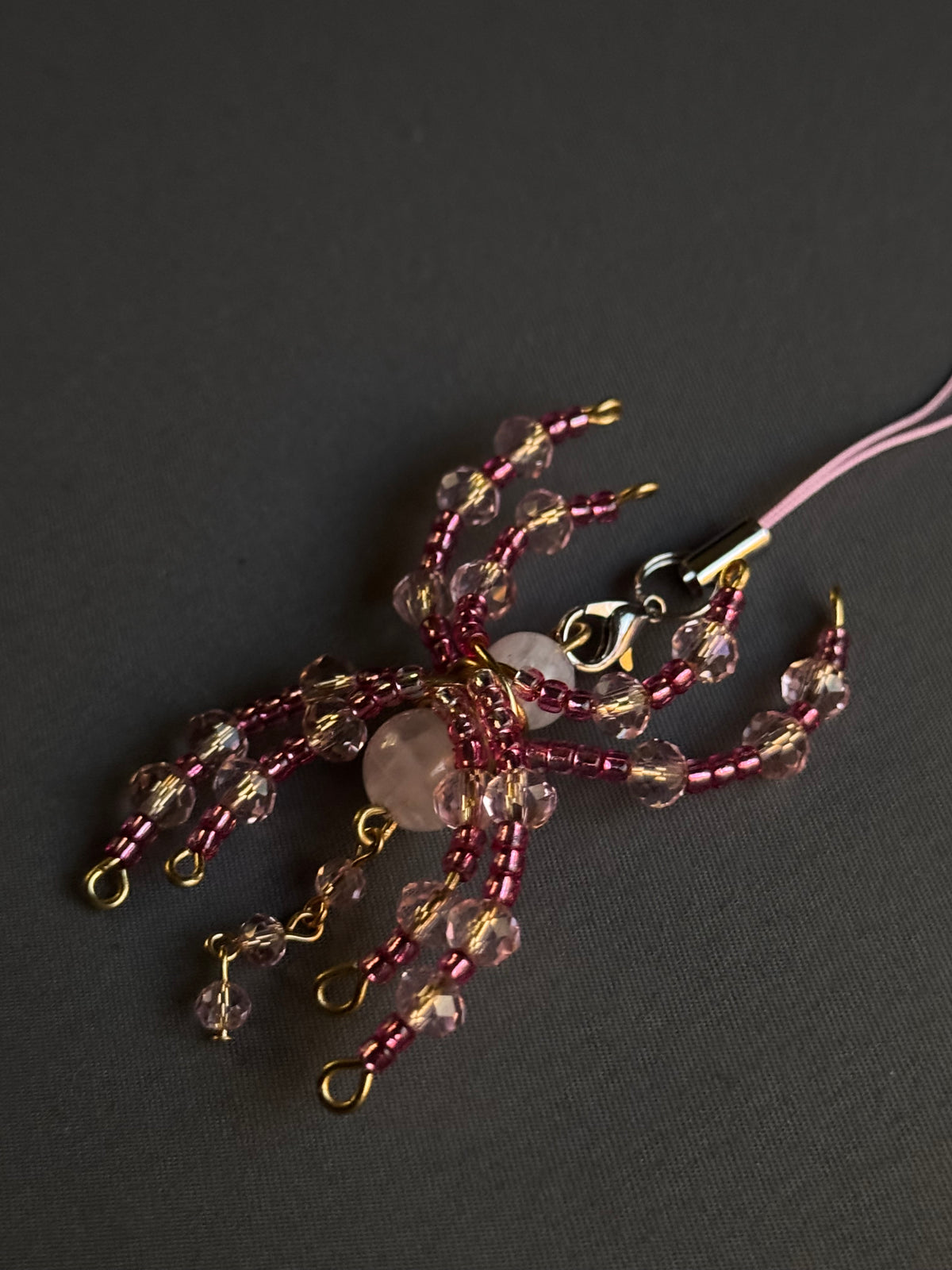 Spider Charm - with rose quartz