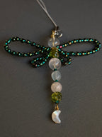 Dragonfly Green Charm - with fluorite, clear quartz and pearl
