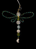 Dragonfly Green Charm - with fluorite, clear quartz and pearl