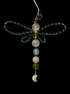 Dragonfly Green Charm - with fluorite, clear quartz and pearl