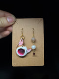 Pop cat handmade earrings - polymer clay with pearl and crystals