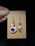 Pop cat handmade earrings - polymer clay with pearl and crystals