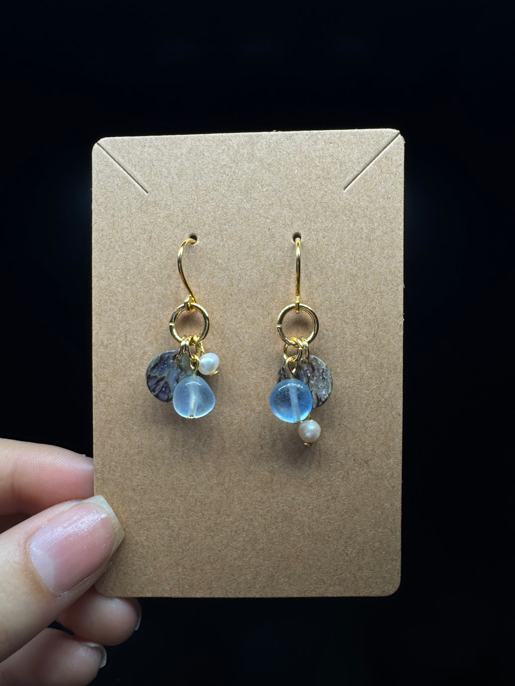 Abalone shell earrings - with aquamarine and pearls