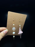 handmade polymer clay small shell earrings - with clear quartz and pearls