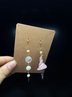 handmade polymer clay small shell earrings - with clear quartz and pearls