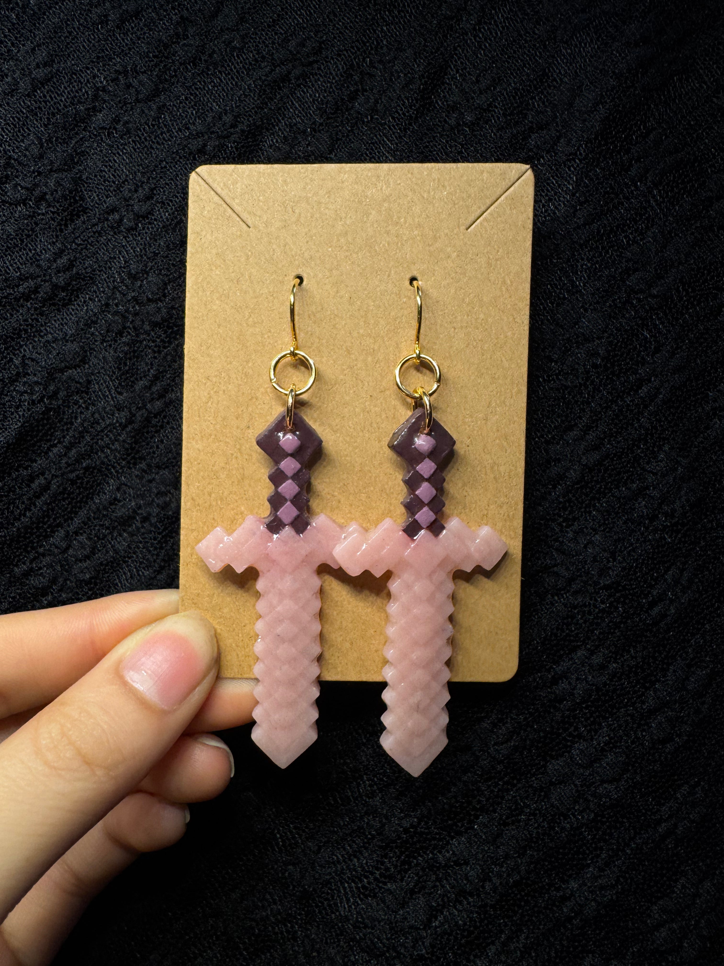 Minecraft sword earrings in pink