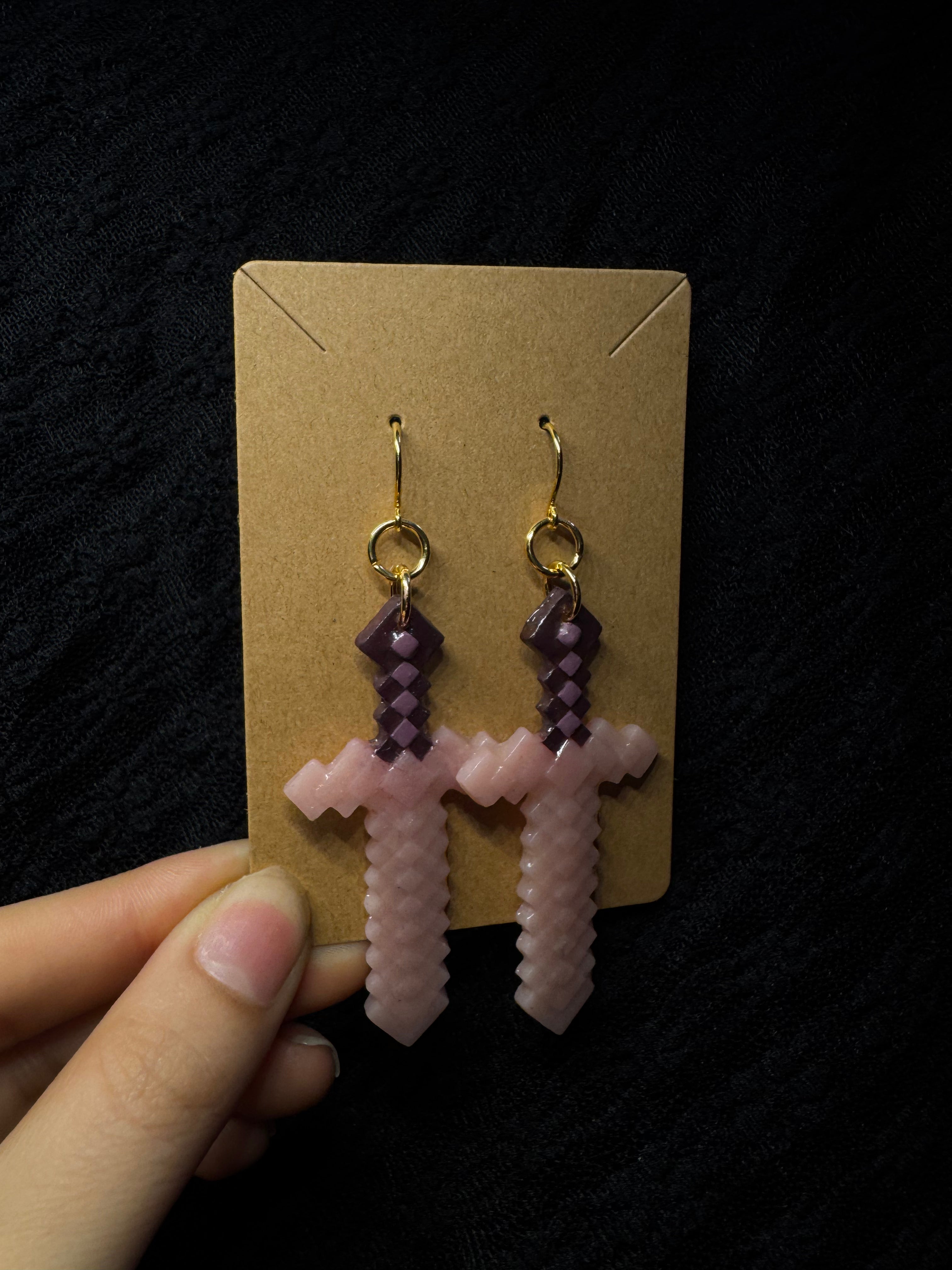 Minecraft sword earrings in pink