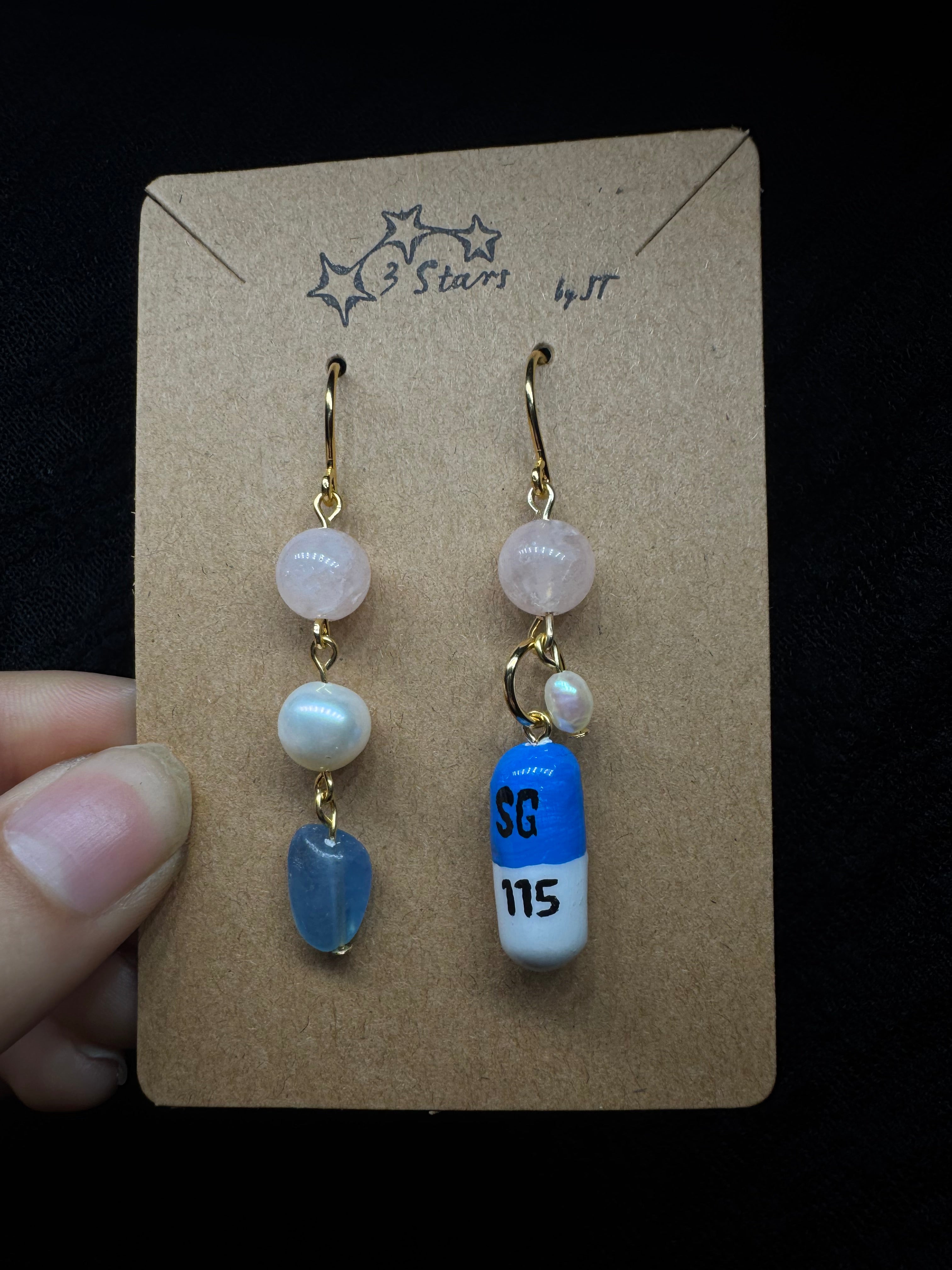 Prozac Earrings - with morganite, pearls and aquamarine