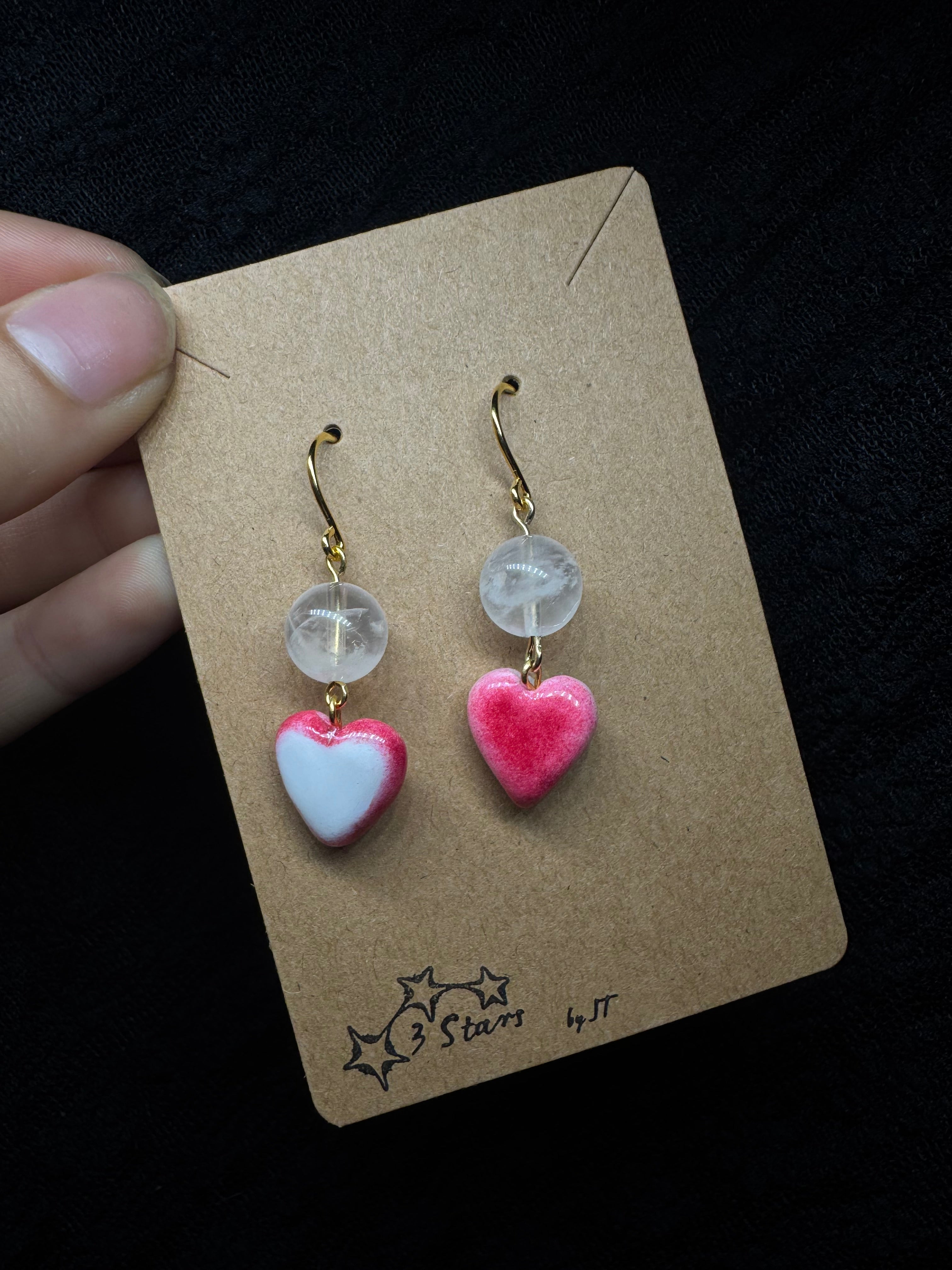 Heart earrings - with clear quartz