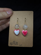 Heart earrings - with clear quartz