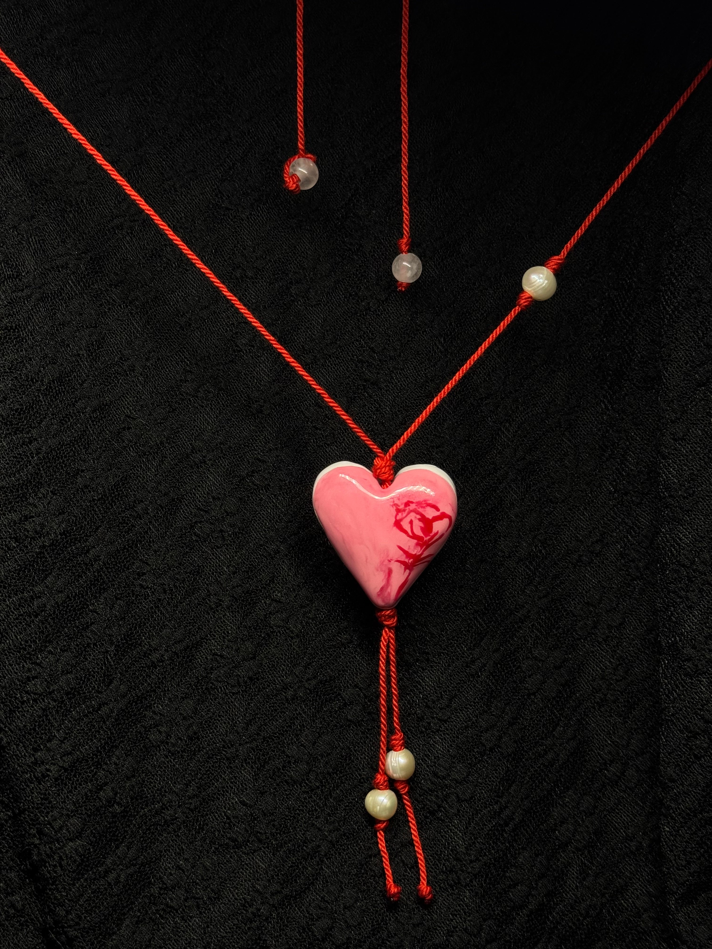 Pink Heart Necklace - with pearls and rose quartz